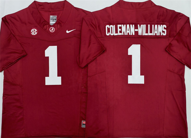 Men's Red Alabama Crimson Tide #1 Ryan Alexander Coleman-Williams Jr 2026 F.U.S.E Stitched Football Jersey